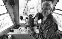 Captain Mel Smith in ferry pilot house