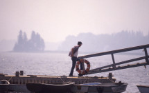 Man walks up Islesboro town dock