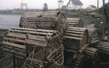 Islesboro lobster pots with Grindle Point Lighthouse