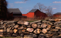Gilead red barn with stone wall