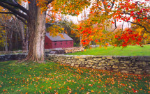 Thompson red barn with stone wall